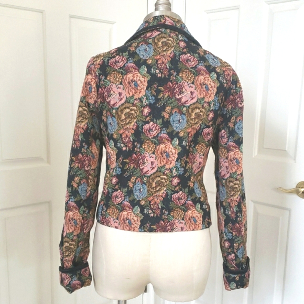 Vintage 80s Tapestry Black Floral Blazer Jacket Cottagecore Grandmacore | SIZE 6 - Picture 6 of 15